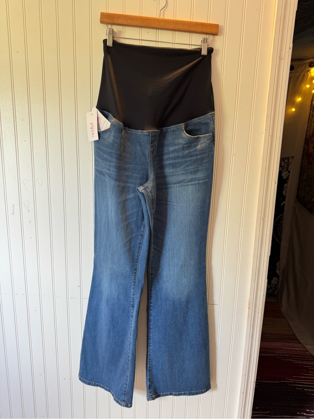 Isabel & Ingrid Maternity Flared Jeans with Black Belly Panel - Blue